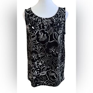 ANN TAYLOR Black + White Floral Knit Sleeveless Top Blouse With Tie Back Small